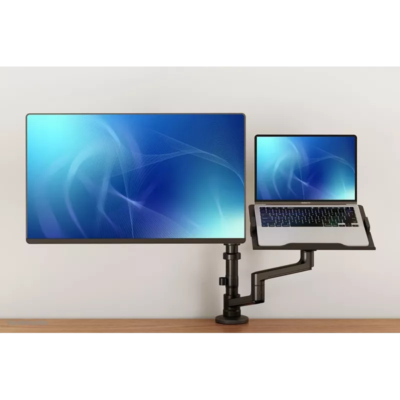 Neomounts DS20-425BL2 Monitorarm mit Laptop-Halterung 17-27 Zoll – platzsparend