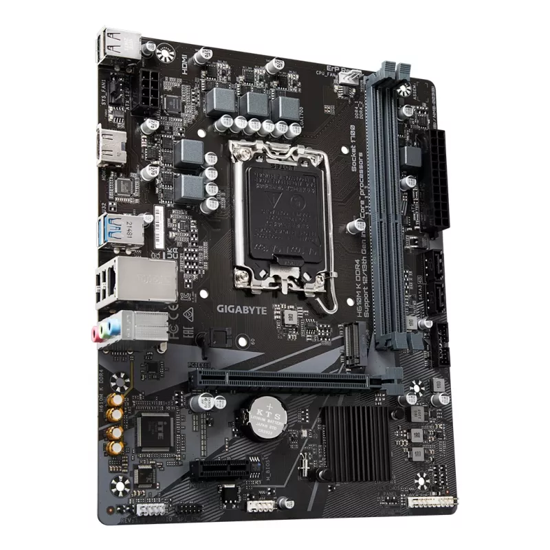 GIGABYTE H610M K DDR4 Motherboard - unterstützt Intel Core 14. Gen. CPUs, 3+1+1 Phasen Hybrides Leistungsdesign, bis zu 3200 MHz DDR4, 1x PCIe 3.0 M.2, GbE LAN, USB 3.2 Gen 1