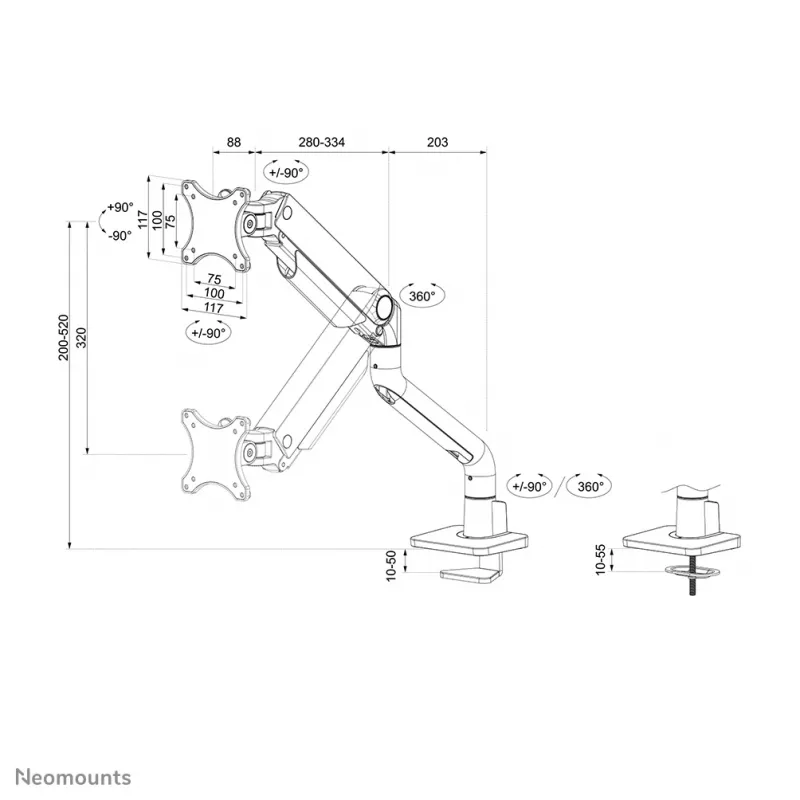 Neomounts DS70S-950BL1 Monitorarm 17-49 Zoll - Gasdruckfeder - Tischbefestigung - 180°-Stopp