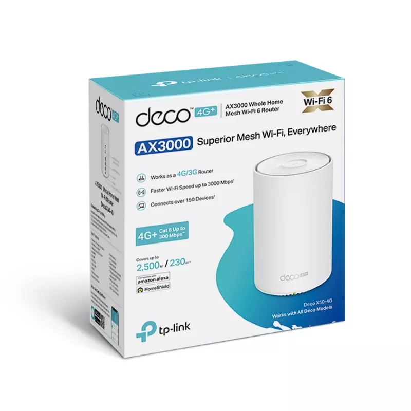 TP-Link 4G+ AX3000 Whole Home Mesh WiFi 6 Gateway, Weiß, Intern, Mesh router, ≤20 dBm (2,4 GHz); ≤23 dBm (5 GHz), Dualband (2,4 GHz / 5 GHz), Wi-Fi 6 (802.11ax)