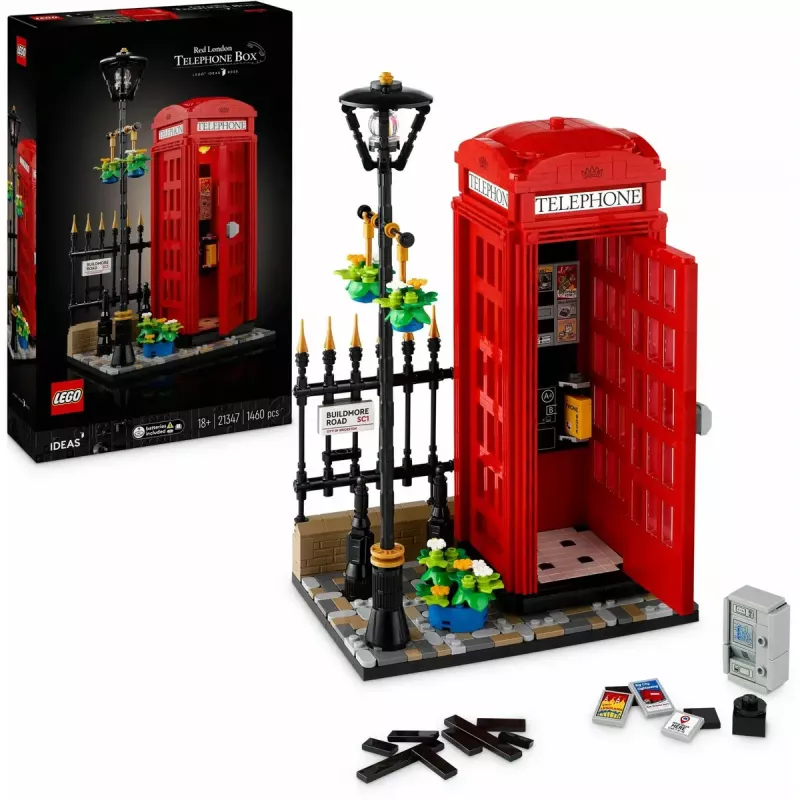 Bauset LEGO Rote Londoner Telefonzelle 21347 – modulares Sammelset, 1460 Teile, 18+