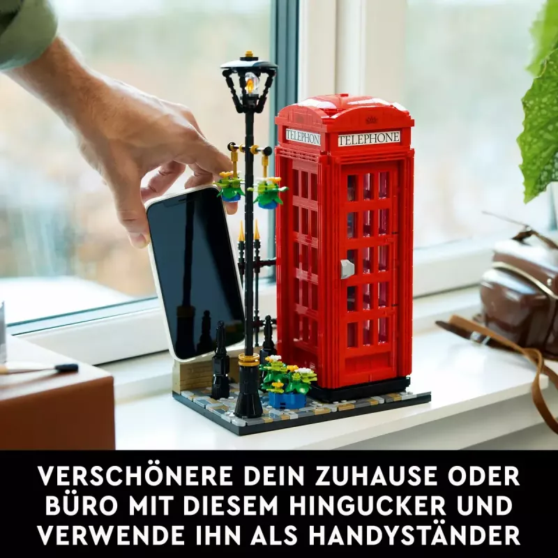 Bauset LEGO Rote Londoner Telefonzelle 21347 – modulares Sammelset, 1460 Teile, 18+