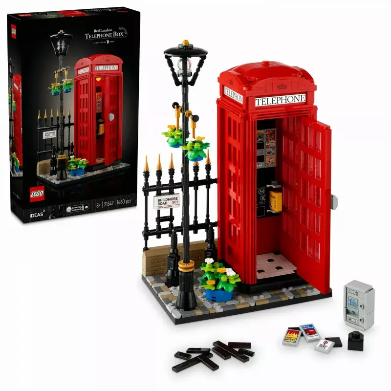 Bauset LEGO Rote Londoner Telefonzelle 21347 – modulares Sammelset, 1460 Teile, 18+