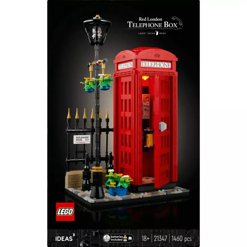 Bauset LEGO Rote Londoner Telefonzelle 21347 – modulares Sammelset, 1460 Teile, 18+