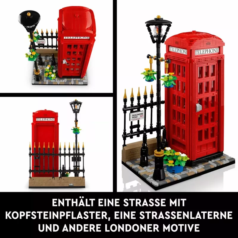 Bauset LEGO Rote Londoner Telefonzelle 21347 – modulares Sammelset, 1460 Teile, 18+