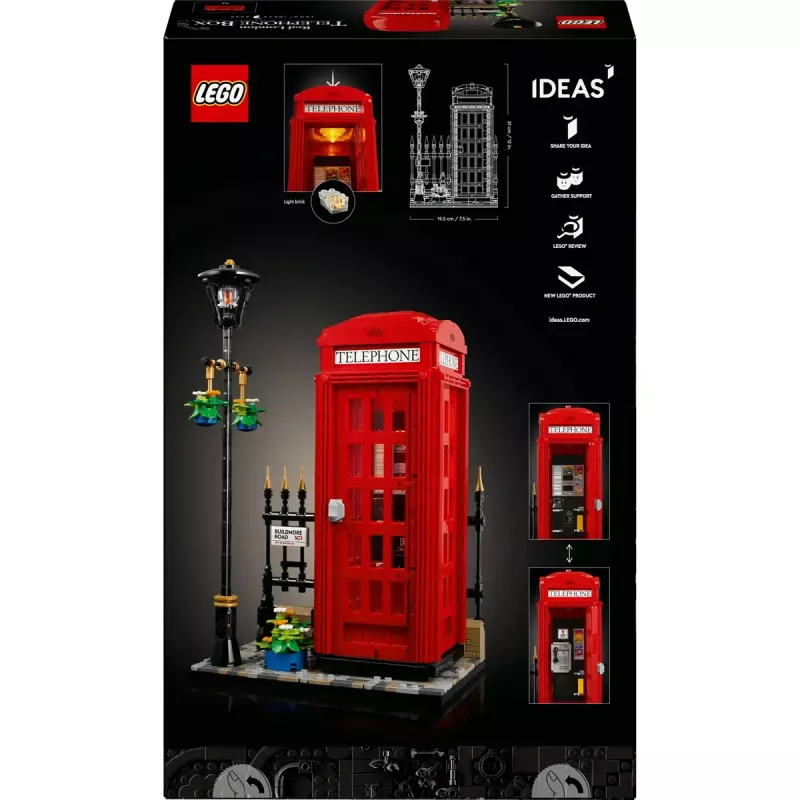 Bauset LEGO Rote Londoner Telefonzelle 21347 – modulares Sammelset, 1460 Teile, 18+