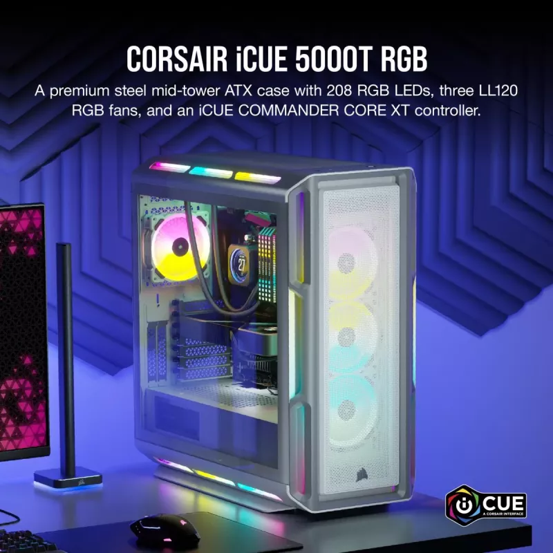 CORSAIR Mid-Tower ATX PC-Gehäuse - iCUE 5000T - RGB Temperglas - Weiß