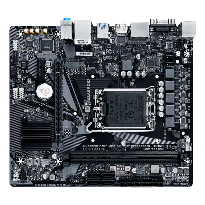 GIGABYTE H610M S2H V2 Motherboard - Unterstützt Intel Core 14. Gen. CPUs, 4+1+1 Hybrid-Phasen Digital VRM, bis zu 5600MHz DDR5, 1xPCIe 3.0 M.2, GbE LAN, USB 3.2 Gen 1