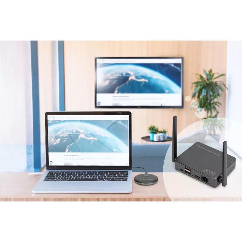 Wireless Collaboration System Digitus Click & Present Pro Desktop Schwarz Grau 3840x2160
