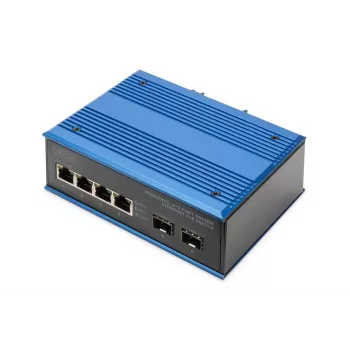 DIGITUS Industrial 4+2-Port Gigabit Ethernet PoE Switch, 4 Port GE PoE RJ45, 2 GE SFP Port