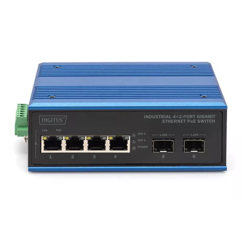 DIGITUS Industrial 4+2-Port Gigabit Ethernet PoE Switch, 4 Port GE PoE RJ45, 2 GE SFP Port