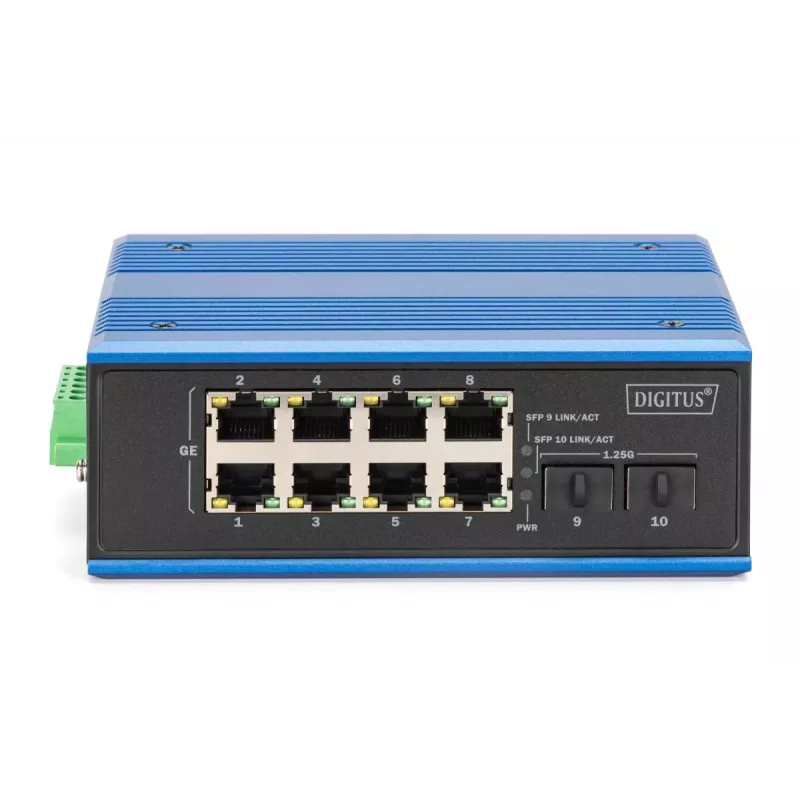 DIGITUS Industrial 8+2 -Port Gigabit Ethernet PoE Switch 8 Port GE PoE RJ45 2 GE SFP Port