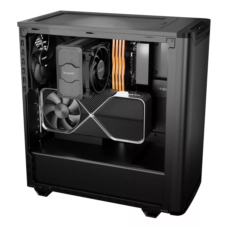 PC-Gehäuse bequiet! PURE BASE 501 Airflow Window MIDI Tower — ATX, gehärtetes Glas, 3x140/240 mm Unterstützung, 2x3,5 Zoll + 5x2,5 Zoll, USB-A x2, USB-C x1