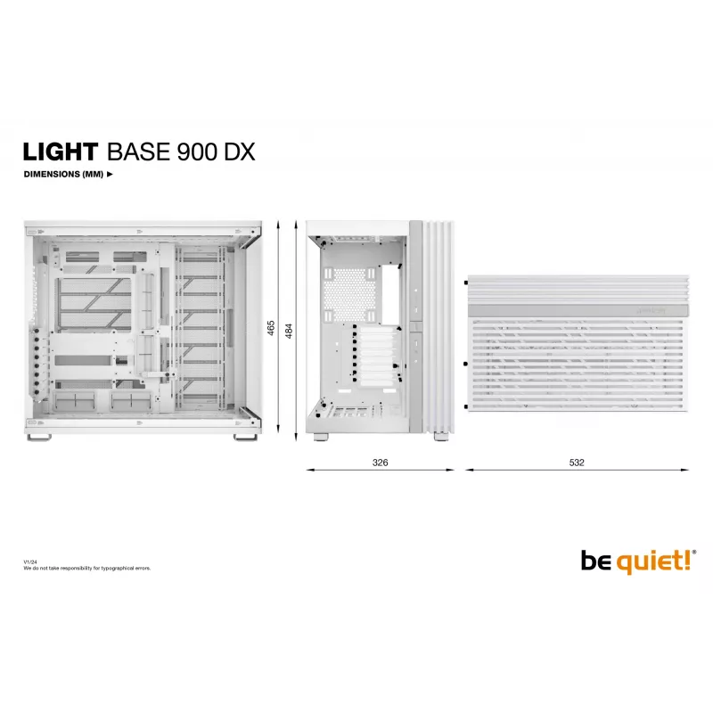 PC-Gehäuse be quiet! LIGHT BASE 900 DX Weiß Full Tower — ATX/EATX-Unterstützung, Glas-Seitenteil, Multi-RGB, max. GPU 495 mm, CPU-Kühlerhöhe 190 mm