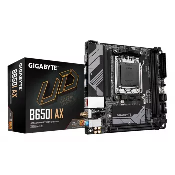 GIGABYTE B650I AX Mainboard - AMD Ryzen 9000 Series CPUs, 5+2+1 Phasen VRM, bis zu 6400 MHz DDR5 (OC), 1x PCIe 4.0 M.2, 2,5 GbE LAN, WLAN 6E, USB 3.2 Gen 2