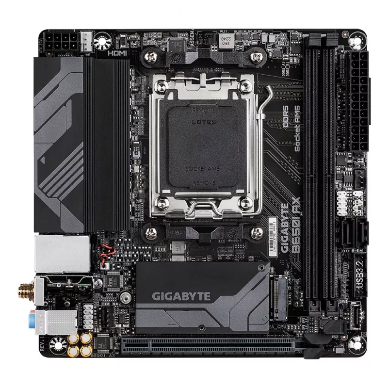 GIGABYTE B650I AX Mainboard - AMD Ryzen 9000 Series CPUs, 5+2+1 Phasen VRM, bis zu 6400 MHz DDR5 (OC), 1x PCIe 4.0 M.2, 2,5 GbE LAN, WLAN 6E, USB 3.2 Gen 2