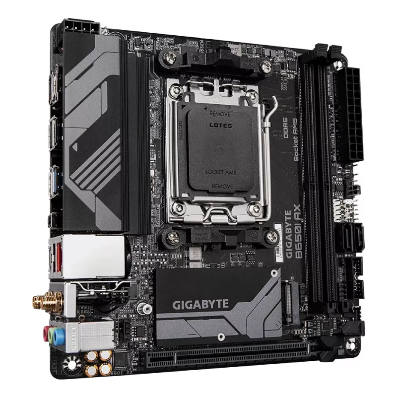 GIGABYTE B650I AX Mainboard - AMD Ryzen 9000 Series CPUs, 5+2+1 Phasen VRM, bis zu 6400 MHz DDR5 (OC), 1x PCIe 4.0 M.2, 2,5 GbE LAN, WLAN 6E, USB 3.2 Gen 2