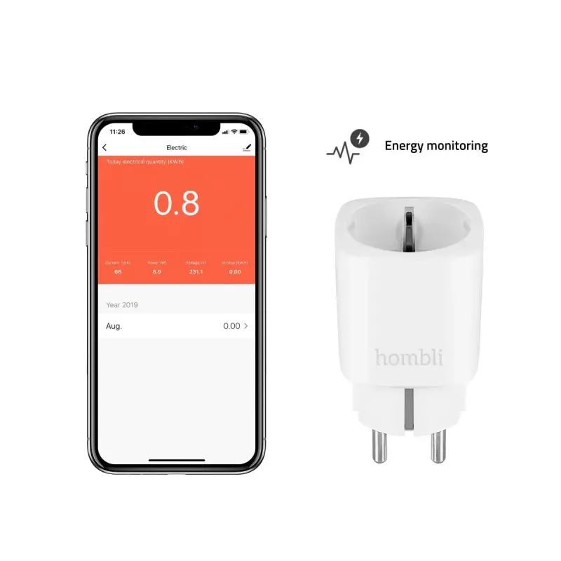 Hombli Smart Socket EU – Smarte Steckdose von Avanca International BV, Wi‑Fi, 220–250 V, 50–60 Hz, max. 3540 W, innen, weiß, Kunststoff, 46×46×84 mm