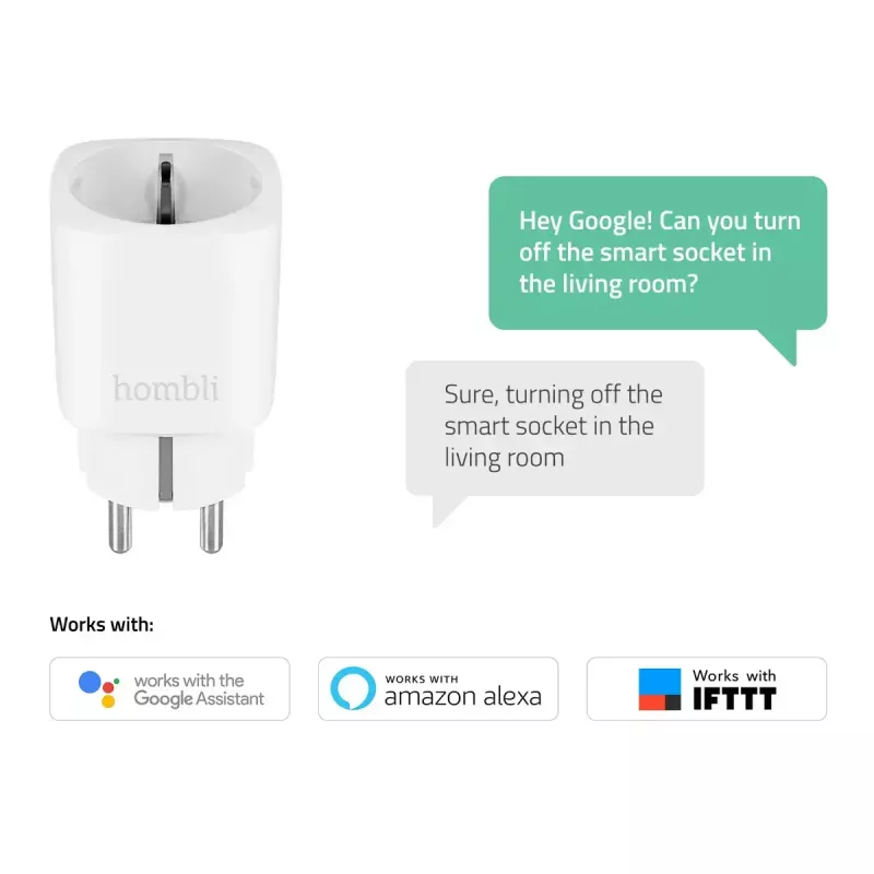 Hombli Smart Socket EU – Smarte Steckdose von Avanca International BV, Wi‑Fi, 220–250 V, 50–60 Hz, max. 3540 W, innen, weiß, Kunststoff, 46×46×84 mm