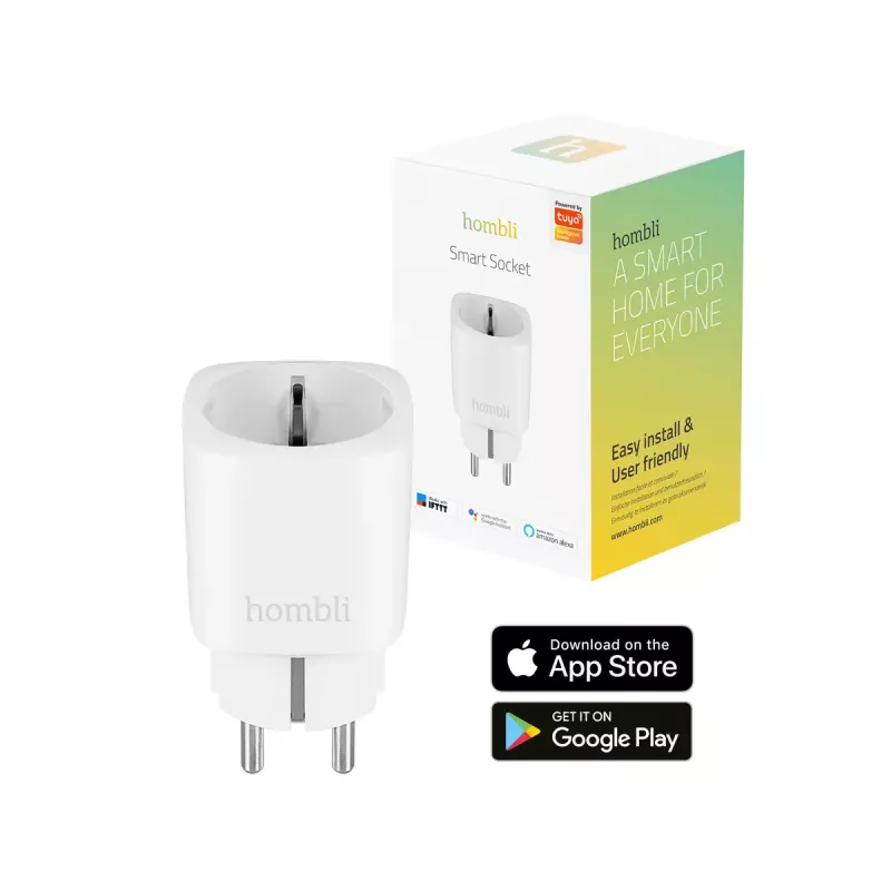 Hombli Smart Socket EU – Smarte Steckdose von Avanca International BV, Wi‑Fi, 220–250 V, 50–60 Hz, max. 3540 W, innen, weiß, Kunststoff, 46×46×84 mm