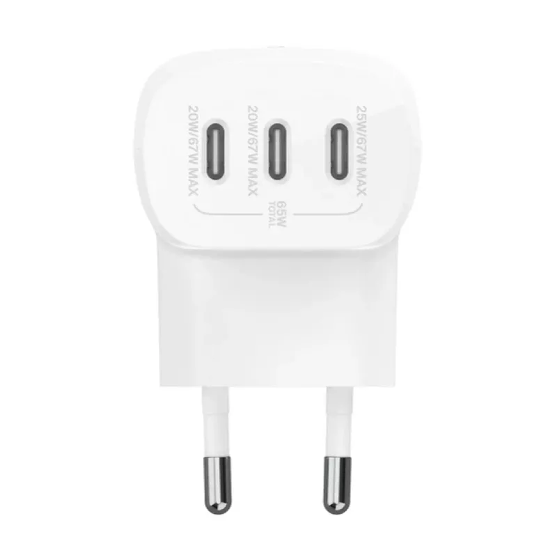 BELKIN Wandladegerät - Boostcharge - USB-C 3-Port-Ladegerät - Mit PPS 67W - Weiß