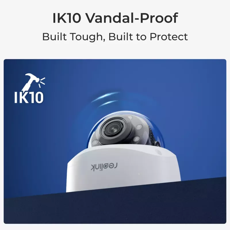 IP-Überwachungskamera Reolink P437 4K Dome, 8 MP 3840x2160, 5x optischer Zoom, PoE (IEEE 802.3af), IK10, IP67, MicroSD-Unterstützung bis 256 GB