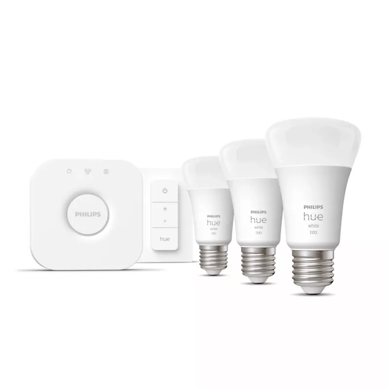 Philips Hue White Starterkit: 3 E27 Smart-Lampen (1100) + Dimmschalter