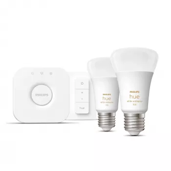 Philips Hue White Ambiance Starter-Set: 2 E27 Smart-Lampen (1100) + Dimmschalter