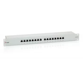 Equip 16-Port Cat.6 Shielded Patch Panel, Hellgrau, RJ-45, Gold, Cat6, Rackmontage, 1U, Grau