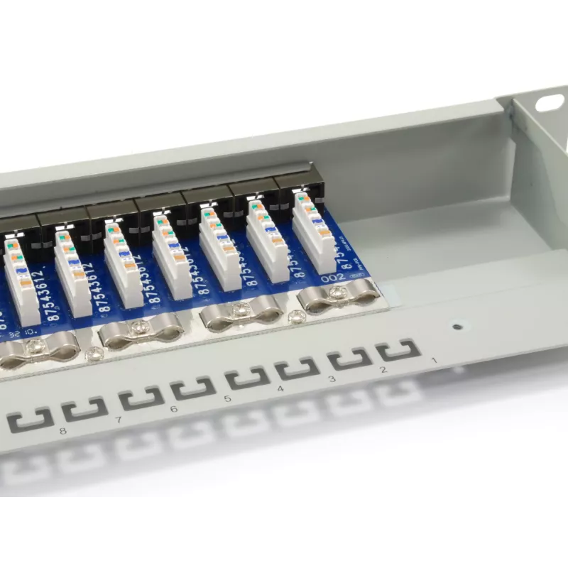 Equip 16-Port Cat.6 Shielded Patch Panel, Hellgrau, RJ-45, Gold, Cat6, Rackmontage, 1U, Grau
