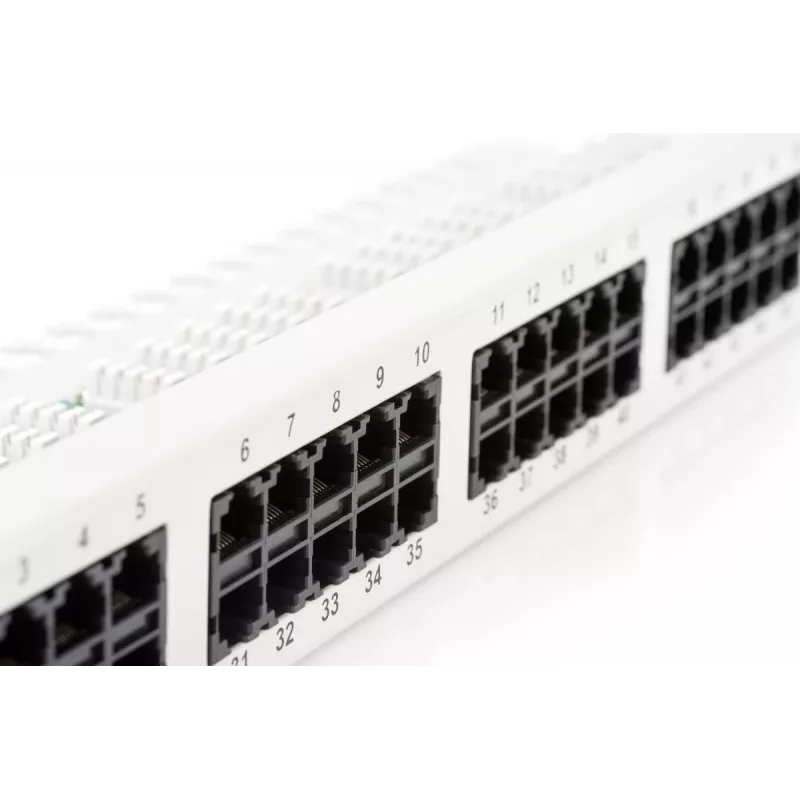 DIGITUS CAT 3 ISDN Patch Panel, ungeschirmt 50-Port RJ45, 8P4C, LSA, 1U, Rackmontage, Farbe grau RAL 7035