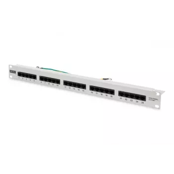 DIGITUS CAT 3 ISDN Patch Panel, ungeschirmt, 25-Port RJ45, 8P4C, LSA, 1U, Rackmontage, Farbe grau RAL 7035