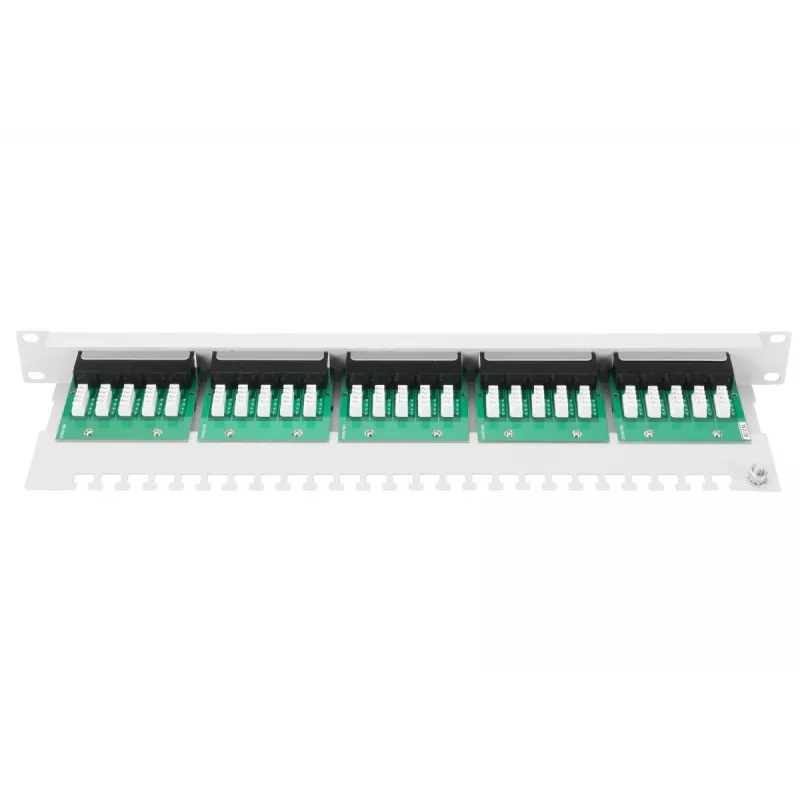 DIGITUS CAT 3 ISDN Patch Panel, ungeschirmt, 25-Port RJ45, 8P4C, LSA, 1U, Rackmontage, Farbe grau RAL 7035