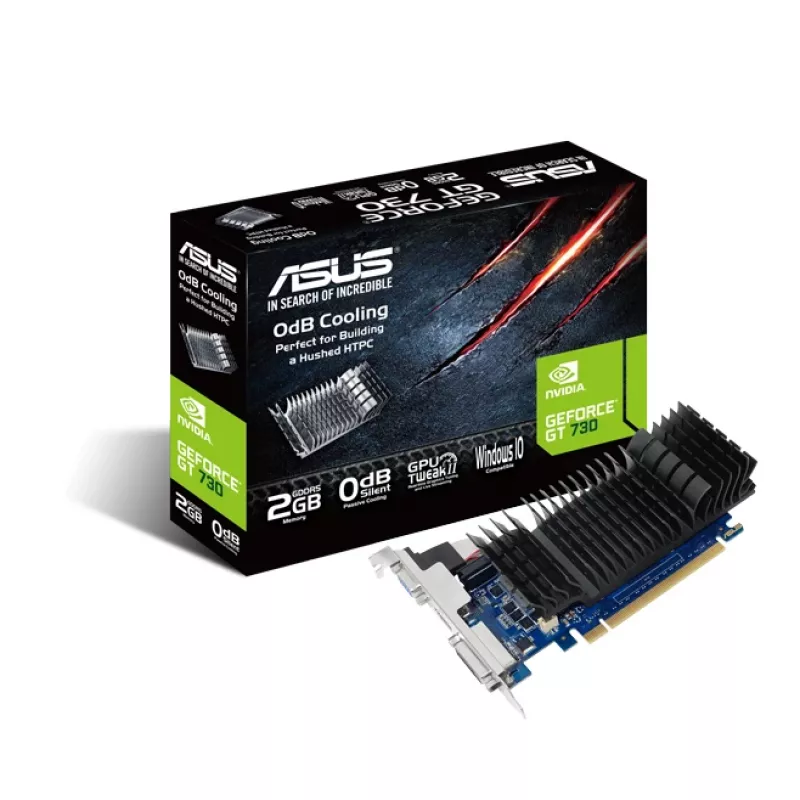 Grafikkarte ASUS GeForce GT 730, 2 GB GDDR5, 64-Bit, PCIe 2.0, passive Kühlung