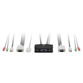 LevelOne 2-Port USB VGA Kabel KVM Switch, Audio-Unterstützung, 2048 x 1536 Pixel, Schwarz