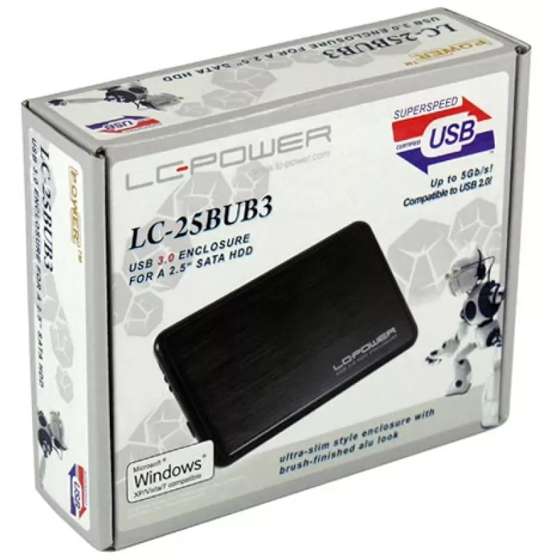 LC-POWER Media Player - USB-Gehäuse SATA-Festplatte 2,5 Zoll Alu USB 3.0 LC-Power Schwarz