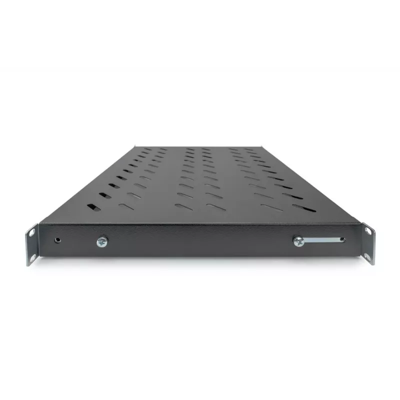 DIGITUS 1U feste Fachbodenablage, für 600 mm tiefe Schränke einstellbar, 350 mm Tiefe, Farbe schwarz (RAL 9005)