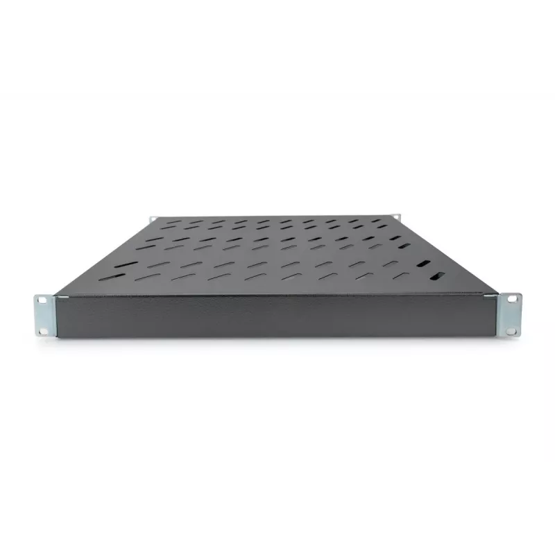 DIGITUS 1U feste Fachbodenablage, für 600 mm tiefe Schränke einstellbar, 350 mm Tiefe, Farbe schwarz (RAL 9005)