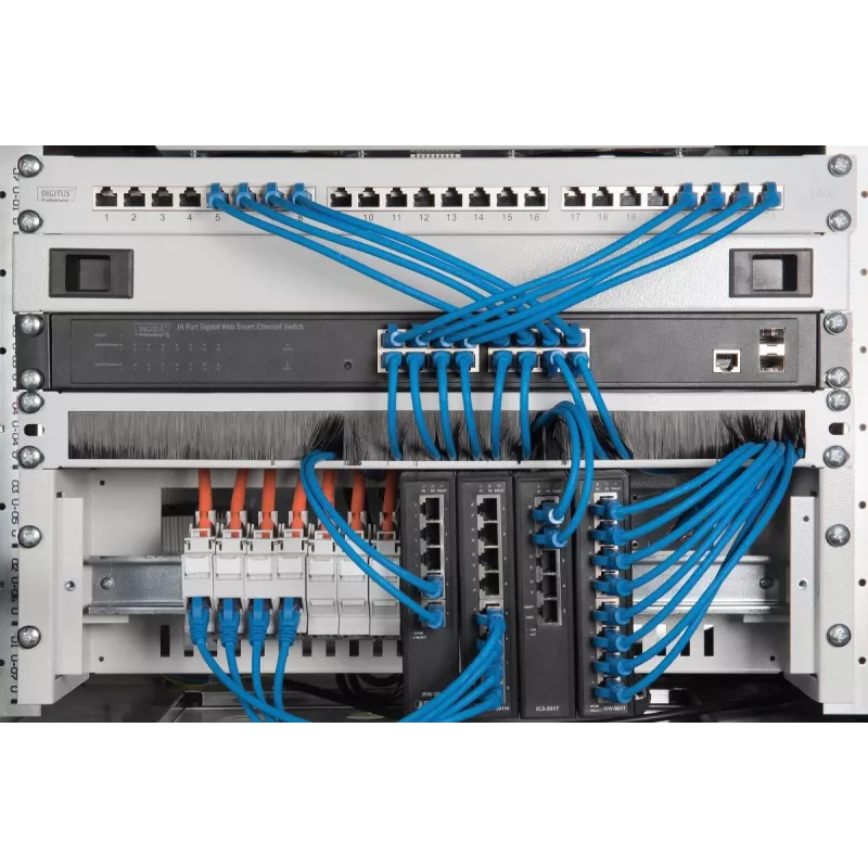 DIGITUS 1U Kabelbürsten-Managementpanel 44x483x11 mm, Bürstengröße 27x423 mm, Farbe grau (RAL 7035)