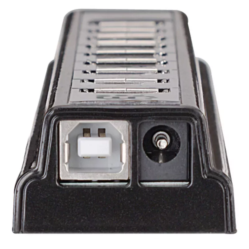 Manhattan USB-A 10-Port-Desktop-Hub, 10x USB-A-Ports, 480 Mbit/s (USB 2.0), Stromversorgung über USB oder externes Netzteil (nicht im Lieferumfang) für erhöhte Leistung an angeschlossenen Geräten