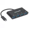 Manhattan USB-C Dock/Hub, Anschlüsse (4x): USB-A (4x), 5 Gbit/s (USB 3.2 Gen1 alias USB 3.0), USB-betrieben (kein externes Netzteil erforderlich), Kabel 20 cm, Äquivalent zu HB30C4AB
