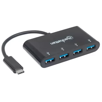 Manhattan USB-C Dock/Hub, Anschlüsse (4x): USB-A (4x), 5 Gbit/s (USB 3.2 Gen1 alias USB 3.0), USB-betrieben (kein externes Netzteil erforderlich), Kabel 20 cm, Äquivalent zu HB30C4AB