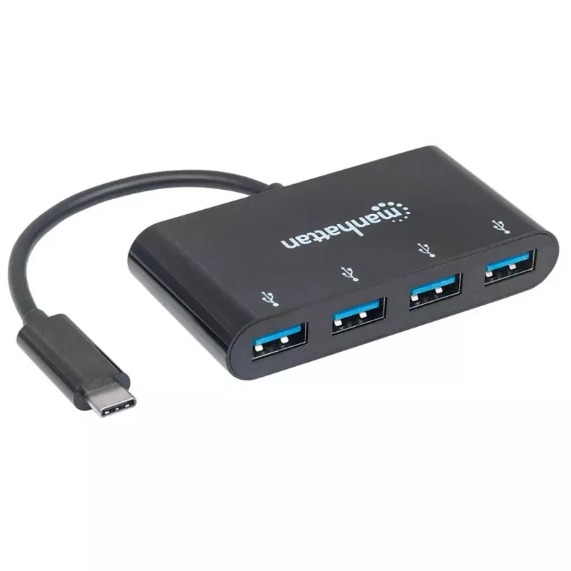Manhattan USB-C Dock/Hub, Anschlüsse (4x): USB-A (4x), 5 Gbit/s (USB 3.2 Gen1 alias USB 3.0), USB-betrieben (kein externes Netzteil erforderlich), Kabel 20 cm, Äquivalent zu HB30C4AB