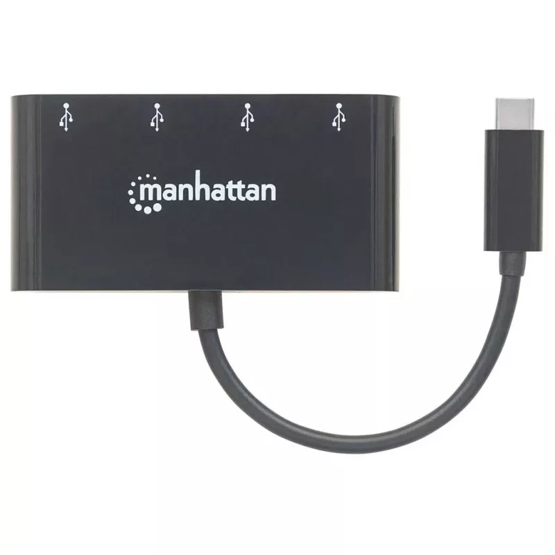 Manhattan USB-C Dock/Hub, Anschlüsse (4x): USB-A (4x), 5 Gbit/s (USB 3.2 Gen1 alias USB 3.0), USB-betrieben (kein externes Netzteil erforderlich), Kabel 20 cm, Äquivalent zu HB30C4AB