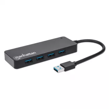 Manhattan USB-A 4-Port Hub, 4x USB-A Ports, 5 Gbps (USB 3.2 Gen1 auch bekannt als USB 3.0), USB-betrieben (kein externes Netzteil erforderlich), Entspricht ST4300PBU3 & ST4300MINU3B