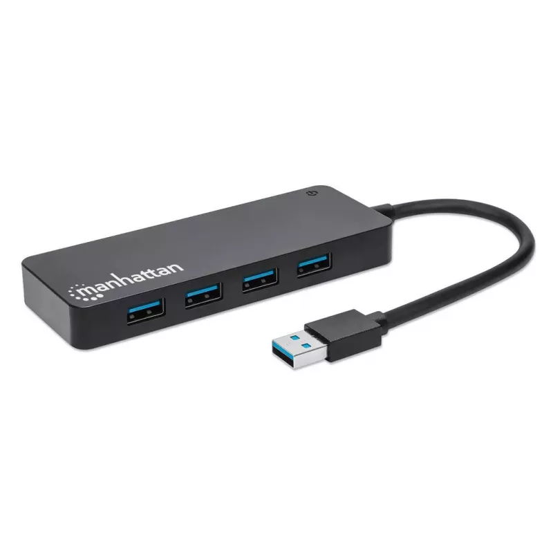 Manhattan USB-A 4-Port Hub, 4x USB-A Ports, 5 Gbps (USB 3.2 Gen1 auch bekannt als USB 3.0), USB-betrieben (kein externes Netzteil erforderlich), Entspricht ST4300PBU3 & ST4300MINU3B