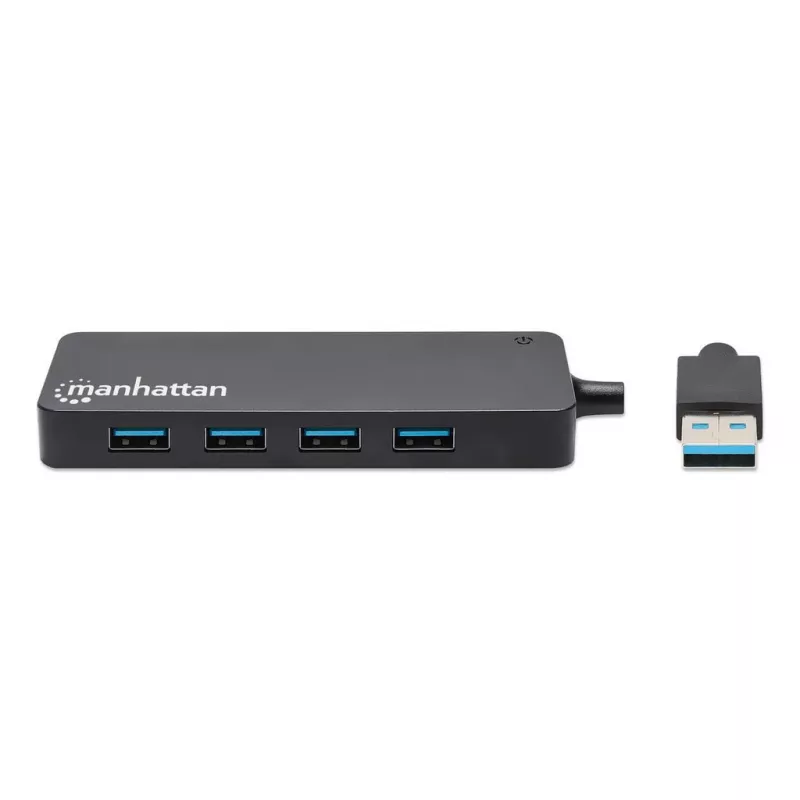 Manhattan USB-A 4-Port Hub, 4x USB-A Ports, 5 Gbps (USB 3.2 Gen1 auch bekannt als USB 3.0), USB-betrieben (kein externes Netzteil erforderlich), Entspricht ST4300PBU3 & ST4300MINU3B