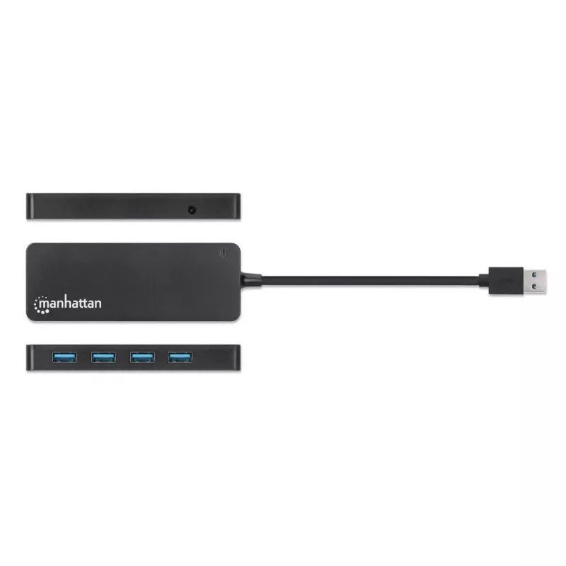 Manhattan USB-A 4-Port Hub, 4x USB-A Ports, 5 Gbps (USB 3.2 Gen1 auch bekannt als USB 3.0), USB-betrieben (kein externes Netzteil erforderlich), Entspricht ST4300PBU3 & ST4300MINU3B