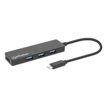 Manhattan USB-C Dock/Hub, Anschlüsse (4): USB-A (x4), 5 Gbps (USB 3.2 Gen1 auch bekannt als USB 3.0), USB-gespeist (kein externes Netzteil erforderlich), Entspricht HB30CM4AB