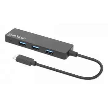 Manhattan USB-C Dock/Hub, Anschlüsse (4): USB-A (x4), 5 Gbps (USB 3.2 Gen1 auch bekannt als USB 3.0), USB-gespeist (kein externes Netzteil erforderlich), Entspricht HB30CM4AB